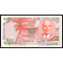 Malawi, P-24a, 5 kwacha, 1990 - Billet de banque en vente sur Monnaies du Monde SHOP
