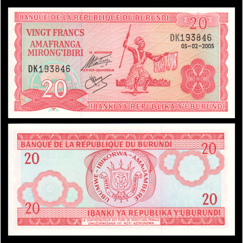 Burundi, P-27d, 20 francs, 2005 - Billet de banque en vente sur Monnaies du Monde SHOP