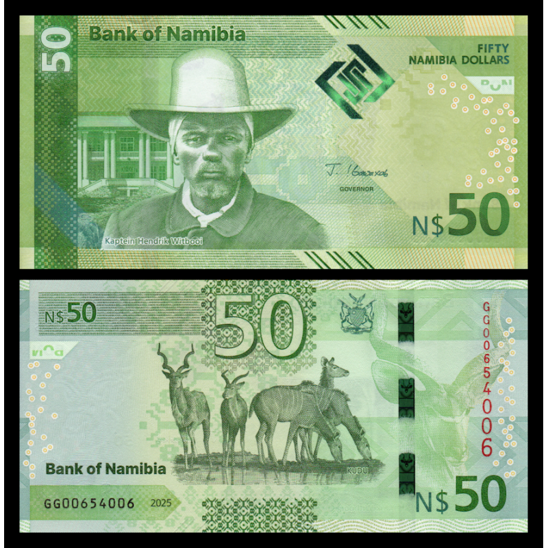 Namibie, P-w22, 50 dollars, 2025 - Billet de banque en vente sur Monnaies du Monde SHOP