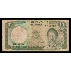 Tanzanie, P-02a, 10 shilingi, 1966, B+ / Good - Billet de banque en vente sur Monnaies du Monde SHOP