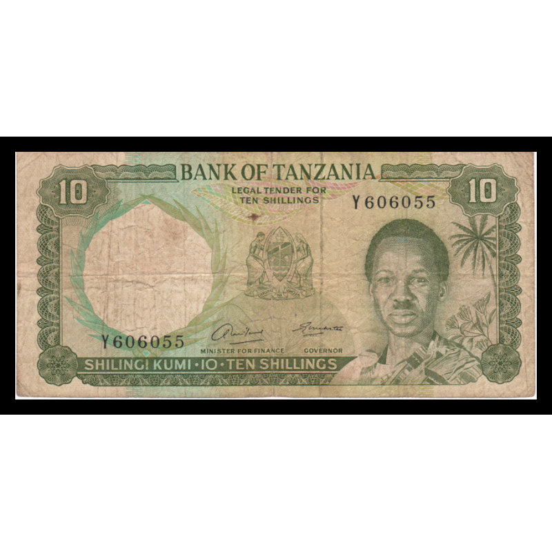 Tanzanie, P-02a, 10 shilingi, 1966, B+ / Good - Billet de banque en vente sur Monnaies du Monde SHOP
