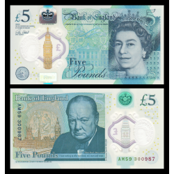 Angleterre, P-394, 5 pounds, 2015, polymère - Billet de banque en vente sur Monnaies du Monde SHOP
