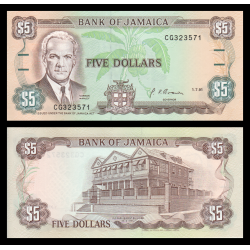 Jamaïque, P-70d1, 5 dollars, 1991 - Billet de banque en vente sur Monnaies du Monde SHOP