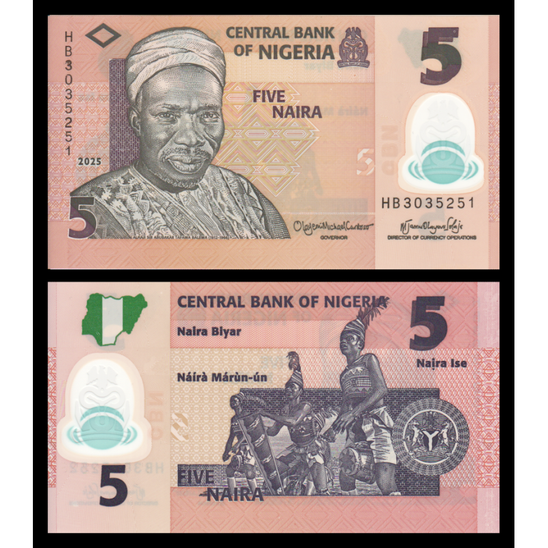 Nigeria, P-38p, 5 naira, 2025, polymère - Billet de banque en vente sur Monnaies du Monde SHOP