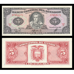 Equateur, P-113d3, 5 sucres, 1988 - Billet de banque en vente sur Monnaies du Monde SHOP