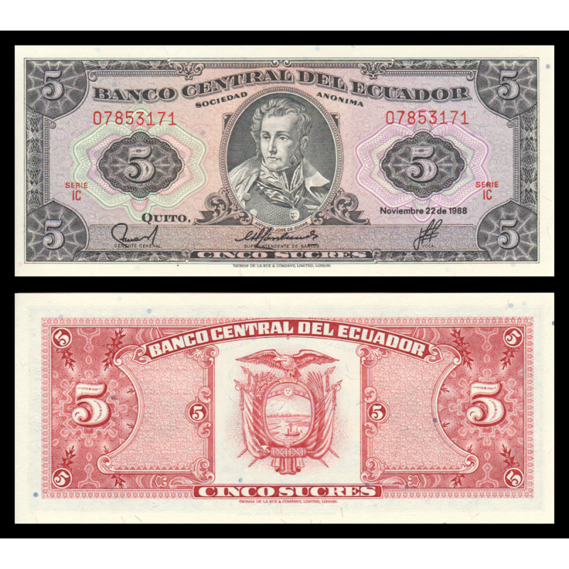 Equateur, P-113d3, 5 sucres, 1988 - Billet de banque en vente sur Monnaies du Monde SHOP
