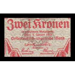 Autriche, P-074, 2 kronen, 1922 - Billet de banque en vente sur Monnaies du Monde SHOP