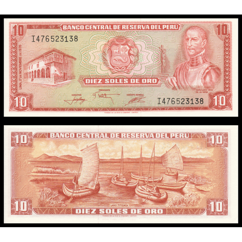 Pérou, P-112, 10 soles de oro, 1976, Presque Neuf / a-UNC - Billet de banque en vente sur Monnaies du Monde SHOP