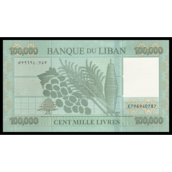 Billet de banque de collection en vente sur Monnaies Du Monde-SHOP | Liban, P-95e2, 100 000 livres, 2022, Neuf / UNC