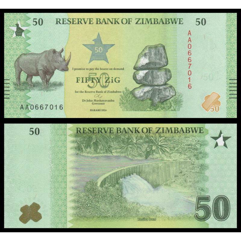 Zimbabwe, P-w117, 50 ZiG, 2026, Neuf / UNC | Billet de banque de collection en vente sur Monnaies Du Monde-SHOP