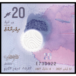 Maldives, P-w34, 20 rufiyaa, 2025, polymère, Neuf / UNC | Billet de banque de collection en vente sur Monnaies Du Monde-SHOP