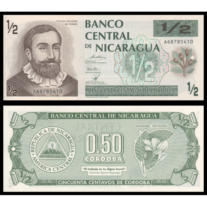 Nicaragua, P-172, 0.50 centavos de cordoba, 1992, Neuf | Billet de banque de collection en vente sur Monnaies Du Monde-SHOP