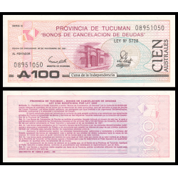 Tucuman, P-S2715, 100 australes, 1991 - Billet de banque en vente sur Monnaies du Monde SHOP