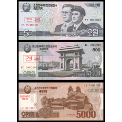 CdN, lot de 3 billets Spécimen, P-58s, 63s, CS19s, 2002-2008-2013, Neuf / UNC