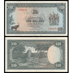 en vente sur Monnaies Du Monde-SHOP | Rhodésie, P-33f, 10 dollars, 1973, TTB / Very Fine