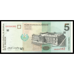 Salvador, P-147b2, 5 colones, 1998, Neuf / UNC | en vente sur Monnaies Du Monde-SHOP