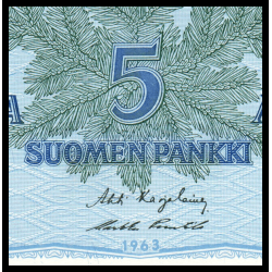 Billet de banque de collection en vente sur Monnaies Du Monde-SHOP | Finlande, P-106Aa1, 5 markkaa, 1963, Neuf / UNC