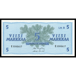 Billet de banque de collection en vente sur Monnaies Du Monde-SHOP | Finlande, P-106Aa1, 5 markkaa, 1963, Neuf / UNC