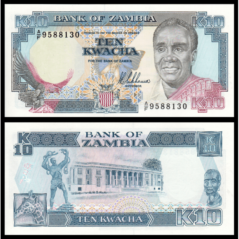 Zambie P-31a 10 kwacha 1989 Neuf-UNC | Billet de banque de collection en vente sur Monnaies Du Monde-SHOP