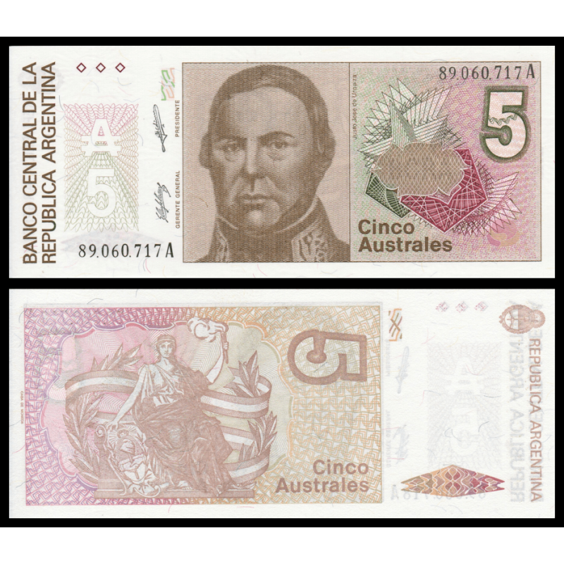 Argentine, P-324b, 5 australes, 1989 - Billet de banque en vente sur Monnaies du Monde SHOP