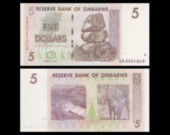 Zimbabwe, P-66, 5 dollars, 2007