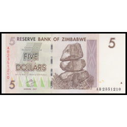 Zimbabwe, P-066, 5 dollars, 2007 - Billet de banque en vente sur Monnaies du Monde SHOP
