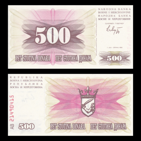 Bosnie-Herzégovine, P-014, 500 dinara, 1992