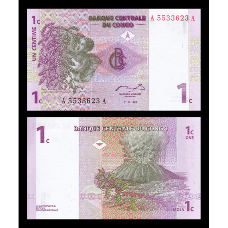 Congo, P-080, 1 centime,1997 - Billet de banque en vente sur Monnaies du Monde SHOP