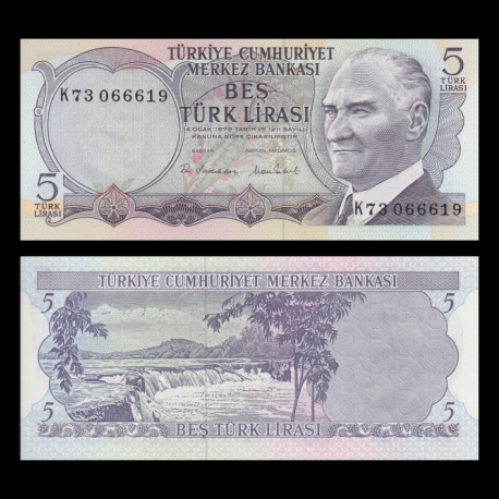 Turquie, p-185, 5 lira, 1971-1982