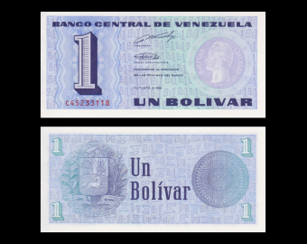 Venezuela, P-068, 1 bolivare, 1989
