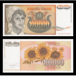 Yougoslavie, P-118, 100 000 dinara, 1993. - Billet de banque en vente sur Monnaies du Monde SHOP