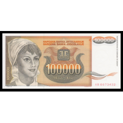 Yougoslavie, P-118, 100 000 dinara, 1993. - Billet de banque en vente sur Monnaies du Monde SHOP