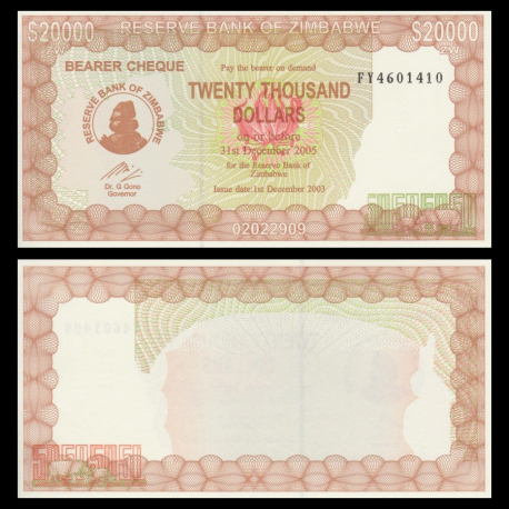 Zimbabwe, P-23f, 20000 dollars, 2005