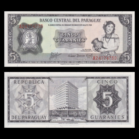 Paraguay, p-195b, 5 guaranies, 1963