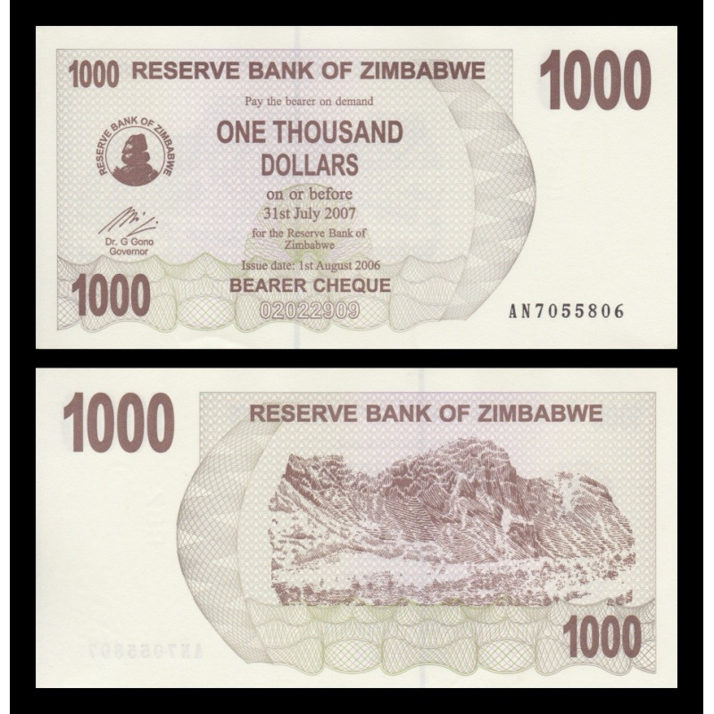 Zimbabwe, P-044, 1000 dollars, 2006 - Billet de banque en vente sur Monnaies du Monde SHOP