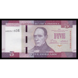 Liberia, P-31a, 5 dollars, 2016 - Billet de banque en vente sur Monnaies du Monde SHOP